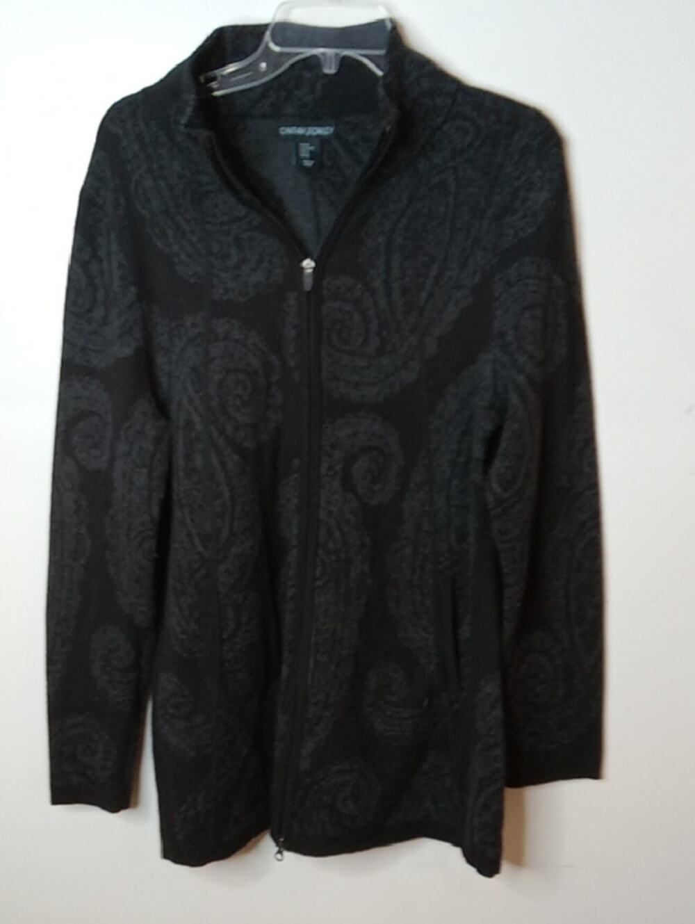Cynthia Rowley Women's Size XL Black Paisley Zip-Up Cardigan Sweater